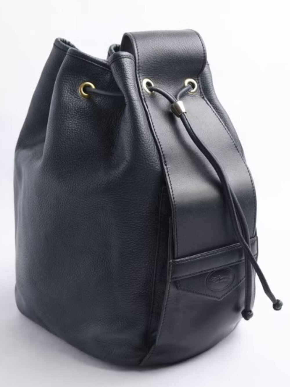 Longchamp Vintage Dark Blue Leather Single Strap Crossbody Bucket Shoulder Bag